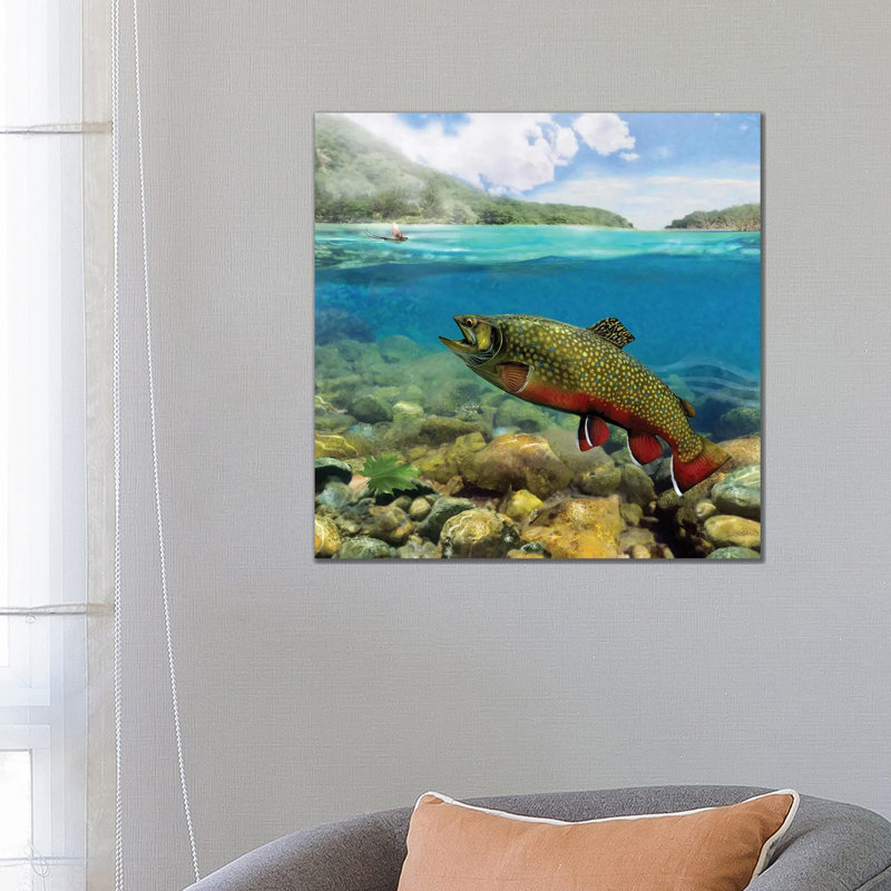 Brookie On The Riffle - Wrapped Canvas Print, 66.04 cm H x 66.04 cm W x 1.91 cm D