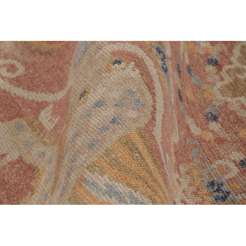 Distressed Homage Hand Knotted Wool Area Rug in Orange, Gold, Blue