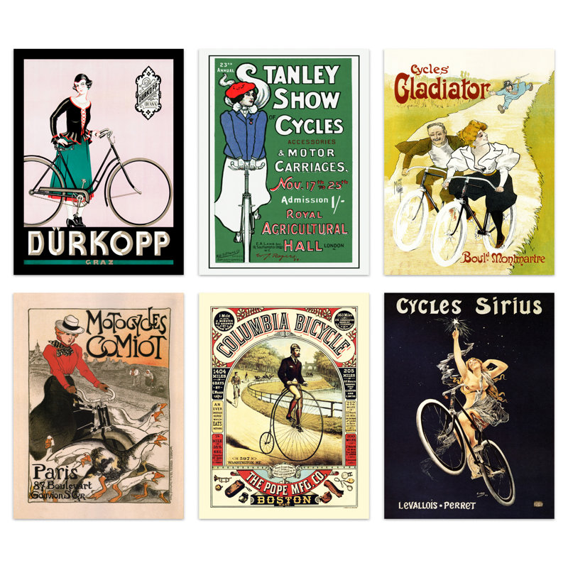 Collection Of Cycling Bicycle Adverts 6-Piece Set Unframed Wall Art Prints Bathroom Bedroom Aesthetic Vintage French British American