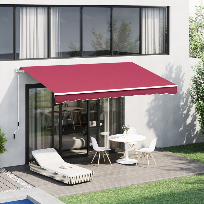 Auvent rétractable de 10 pi x 8 pi avec pare-soleil et eau, cadre en aluminium pour patio, terrasse, balcon, cour, auvent de terrasse de couleur rouge vin avec manivelle, tissu et cadre, patio