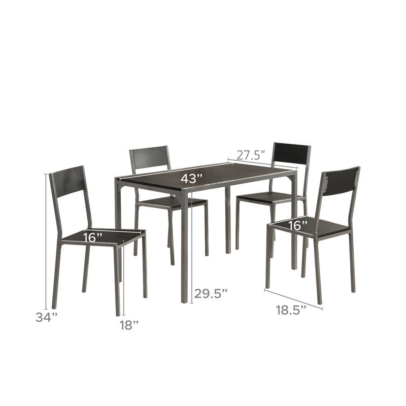 Ensemble de salle à manger 5 pièces, Noir, Noir