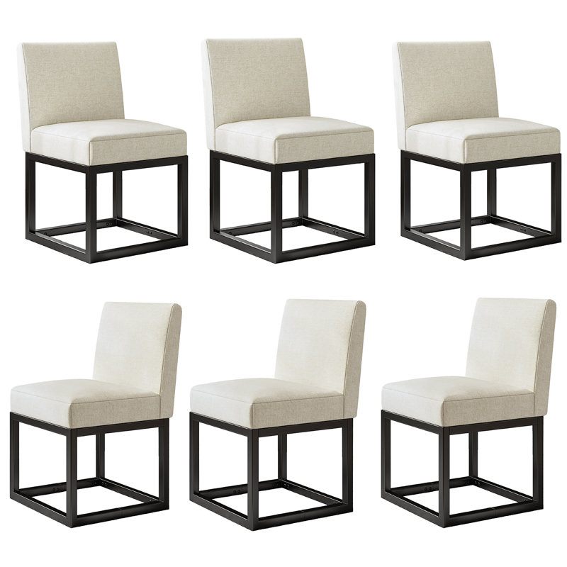 Modern Linen Dining Chairs With Metal Frame, Cream