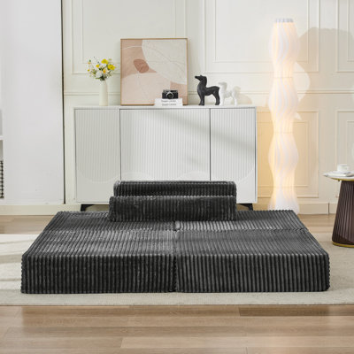 Canapé modulaire surdimensionné en L 4 po rembourré en velours côtelé 4 pièces 106 po, sans assemblage requis, avec poches de rangement