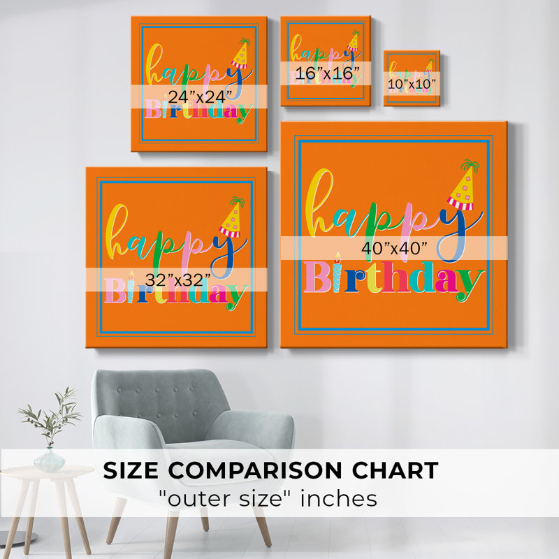 «Happy Birthday Square» sur toile, art textuel, H 32 po x l 32 po x P 1,5 po