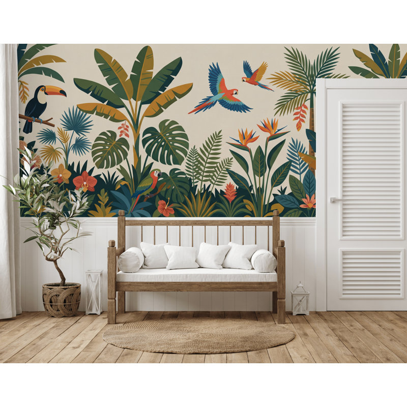 Papier peint feuilles de palmier forêt tropicale, 100 po x 96 po, Texturé non collé