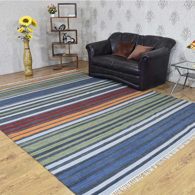 Tapis Kilim en laine tissés à la main et à plat tissés à la main Housel, Rectangle 4 pi x 6 pi
