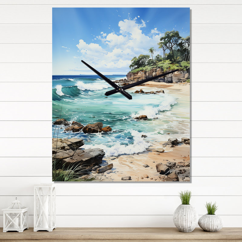 Photo de plage Tropical Paradise IV - Horloge murale moderne nautique et de plage, H 32 po x l 24 po x P 1 po