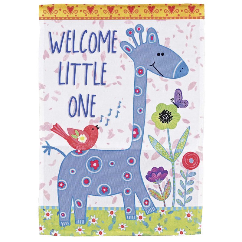 Drapeau de jardin girafe bleue Welcome Little, H 13 po x l 18 po, Bleu et vert