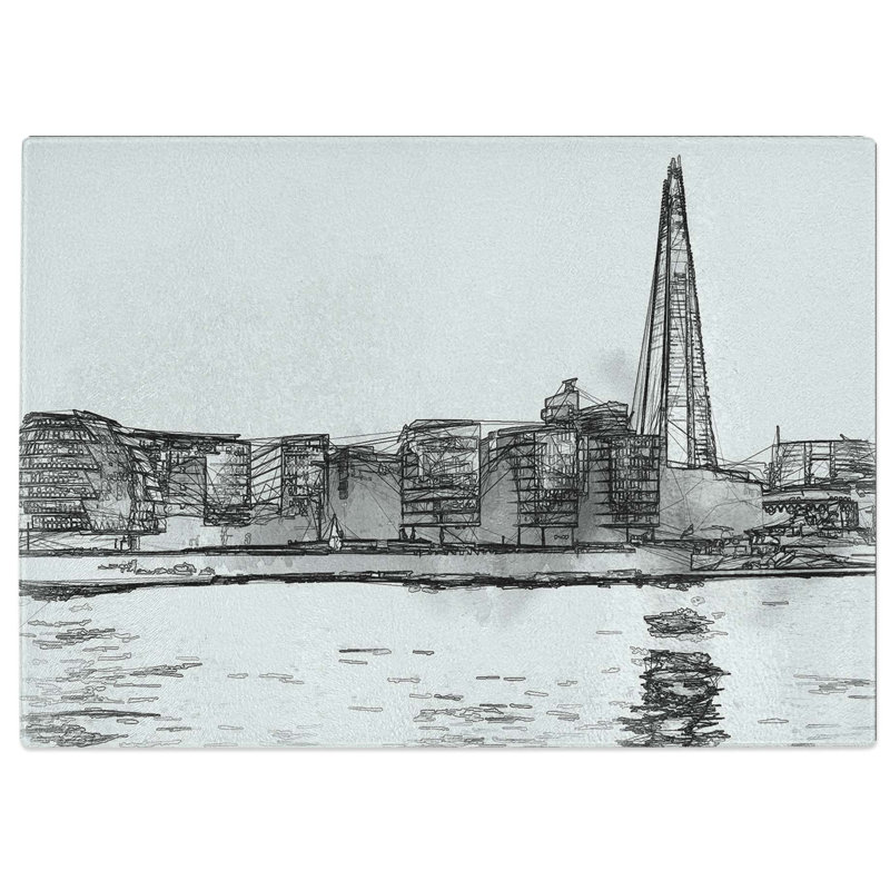 Tempered Glass The Shard & London Skyline in Abstract Chopping Board, 39 cm W x 28.5 cm L