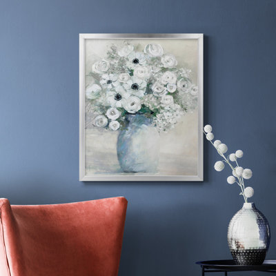 Toile encadrée blanche de qualité supérieure avec bouquet d'anémones blanches - prête à être accrochée