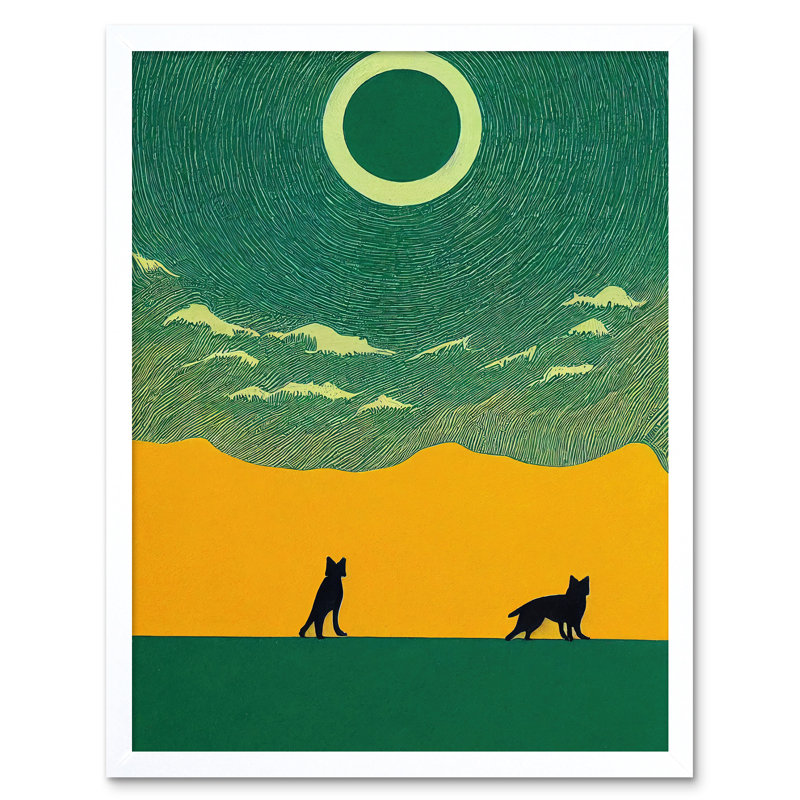 Abstract Wolves Minimalist Surreal Sky - Print, 43cm H x 33cm W x 2cm D, White Framed Unframed