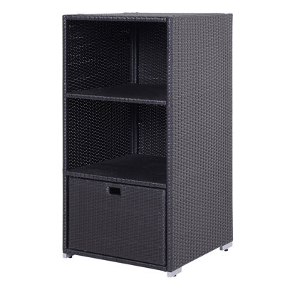 Valet Pool Towel Rack, Waterproof PE Plastic Rattan Wicker Storage Organizer, Indoor Outdoor Spa, And Hot Tub Accessory Storage, 2 Shelves, 1 Basket D by Dakota Fields