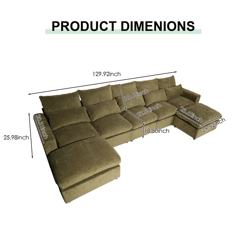 Canapé modulaire modulaire 5 places avec 2 repose-pieds, Grey Chenille, 35.43" H x 130.7" W x 33.07" D