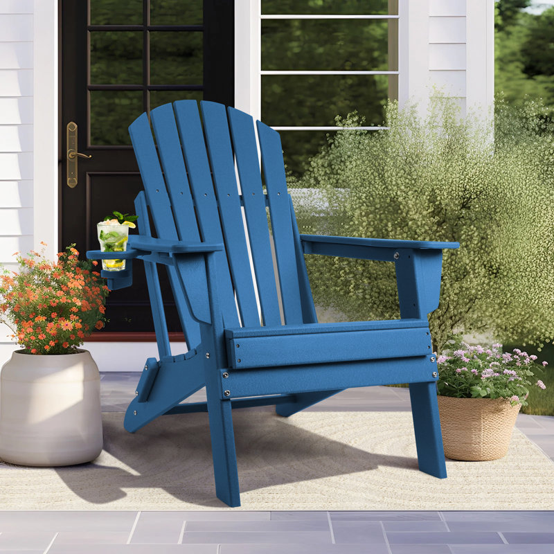 Uniopolis Foldable Outdoor Adirondack Chair, Navy Blue