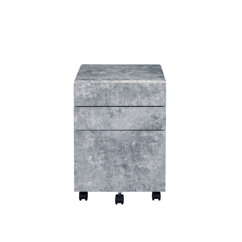 Faux Concrete & Silver File Cabinet, 3 - Grey Cabinet In Silver, Storage Solution