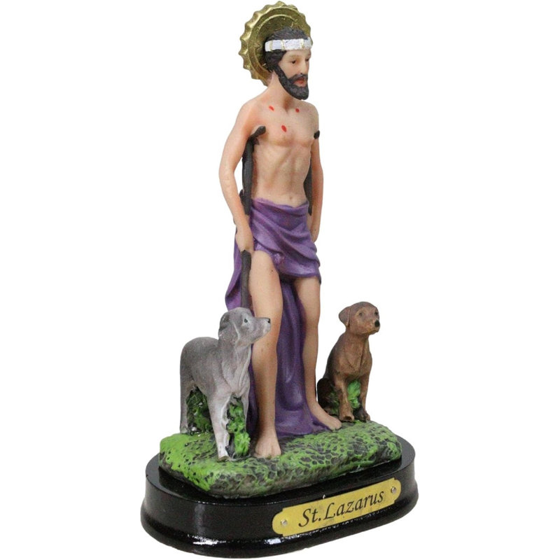 Figurine Catholique Saint-Lazare avec chiens et bordure de soleil
