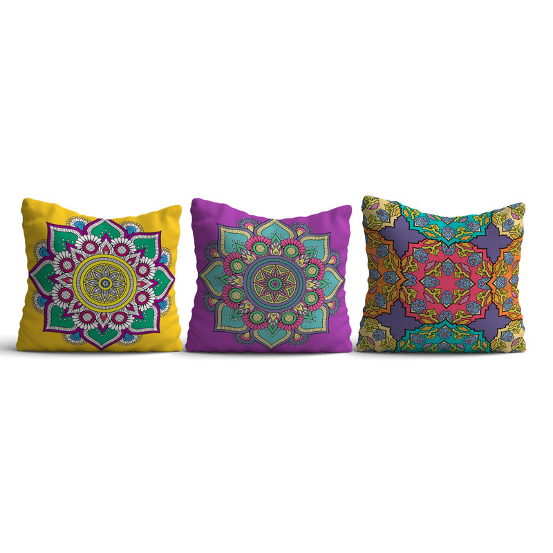 Stylish Cushion Cover Set (3 Pieces), 17.0 x 17.0 Inches, 50% Cotton / 50% Polyester | Machine Washable, Ironable, Digital Print Design | Perfect for Home Decor, Living Room & Bedroom Accents