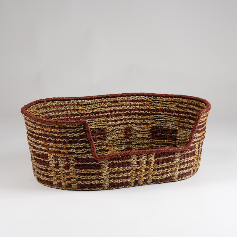 Red & Natural Check Woven Pet Bed with mat, 24cm H x 64cm W x 42cm D, Small (11 -25 lbs)