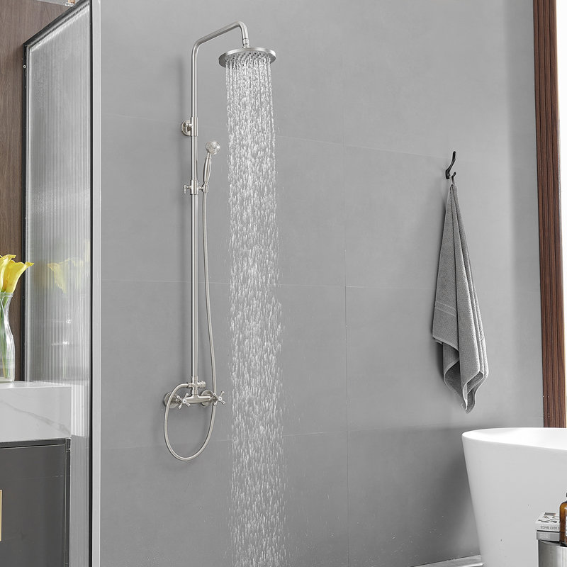 VIBRANTBATH Terra Flow Brushed Nickel 8-in Waterfall Dual Head Shower Faucet Bar System with 2-way Diverter ( Ceramic Disc Valve Included )