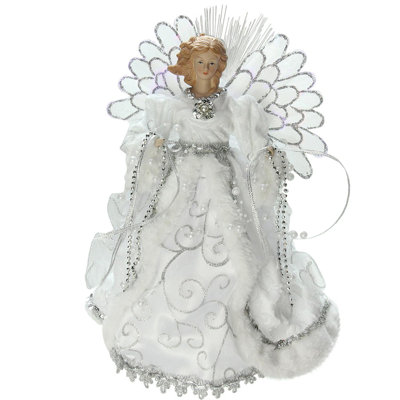 16" Lighted White Gown Angel Christmas Tree Topper - Clear Lights