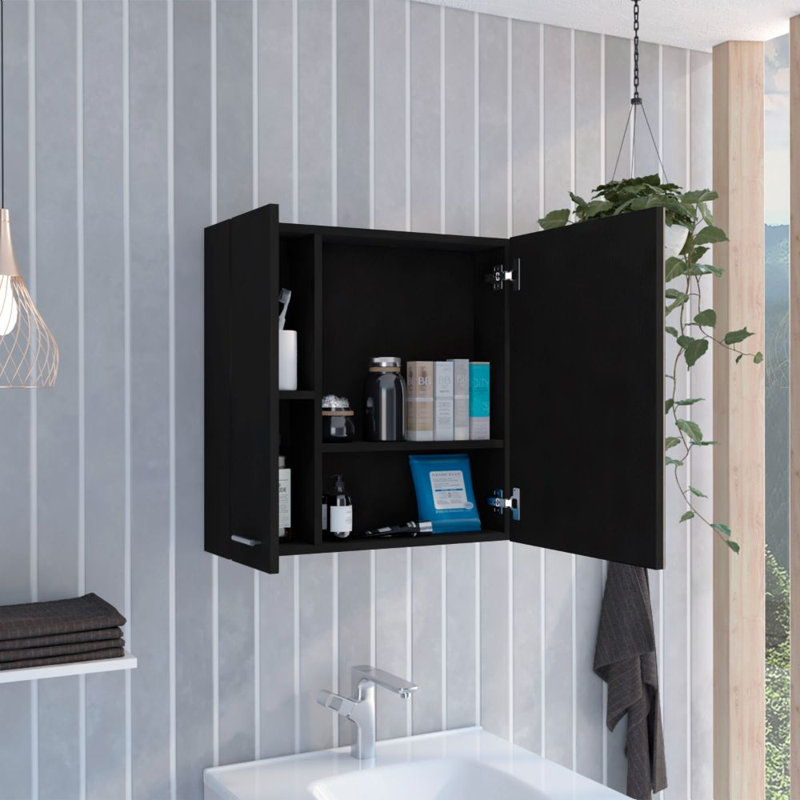 Armoire à pharmacie à 4 tablettes avec miroir, Noir