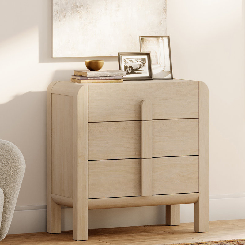 Modern Wood 3-Drawer Dresser with Curved Profile Design, Mid Century Dresser Organizer Storage for Bedroom,Living room, Entryway
