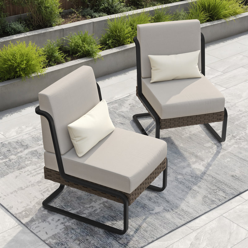 Patio Aluminum & Wicker Lounge Chair With Cushions  & Pillows (Set of 2), Gray, Brown