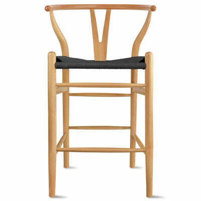 26″ Seat Height Counter Stool – Fully Assembled Farmhouse Wood Chair with Dark Espresso Woven Y‑Back Seat, Solid Beech Frame, 250 lb Capacity