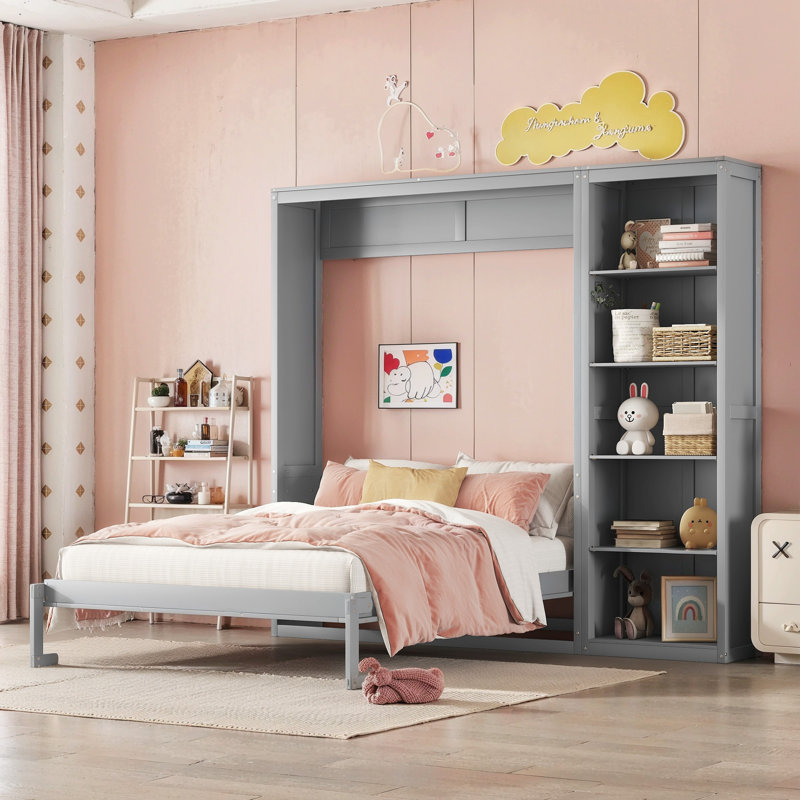 Lit escamotable double avec tablettes