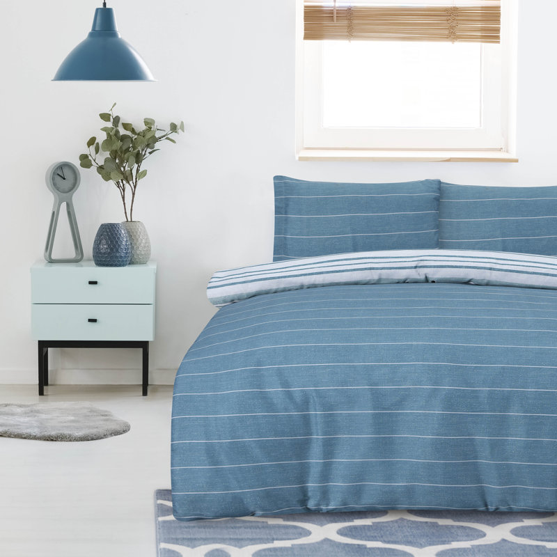 Crestmoor Striped Duvet Cover with Pillowcases, Kingsize - 2 Standard Pillowcases, Teal