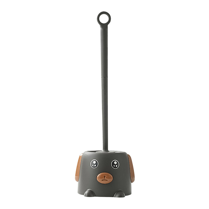 Brosse de toilette en forme de chiot de ménage, sans coins morts avec base, poignée longue, café, Beige
