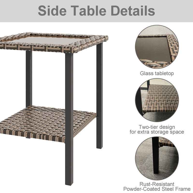 Outdoor Wicker Table with Glass Top