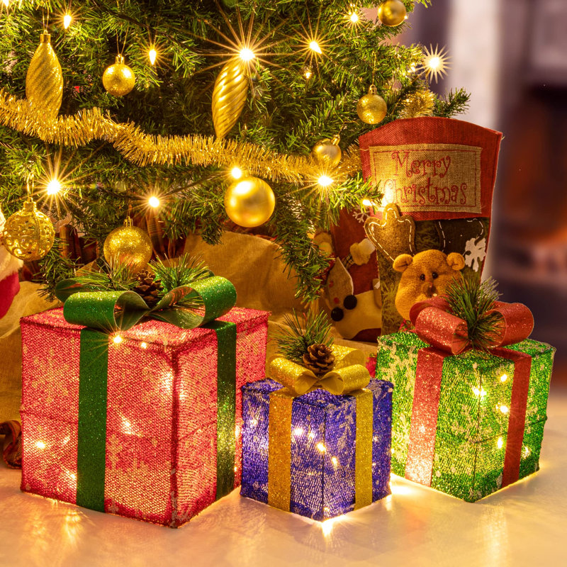 Ensemble de 3 boîtes-cadeaux de Noël éclairées