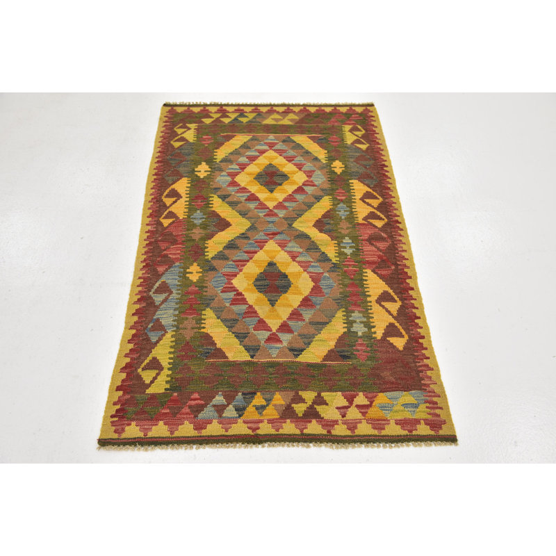 Tapis de zone en laine 3 pi 2 po x 5 pi à main one-of-kind noué la Lorain