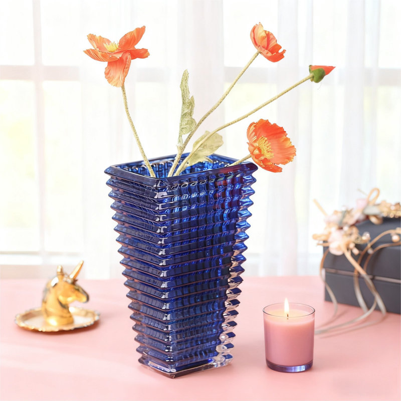 Cobalt Trapezoidal Thickened Glass Decorative Vase