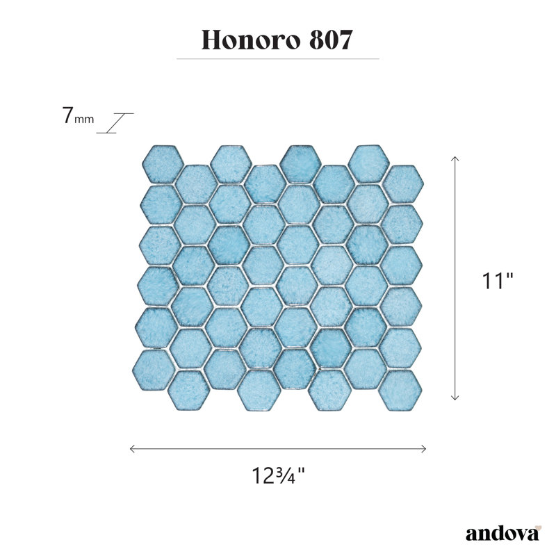 Honoro- Hexite Honeycomb Glass 2" Hexagon Mosaic Wall & Floor Tile, Blue