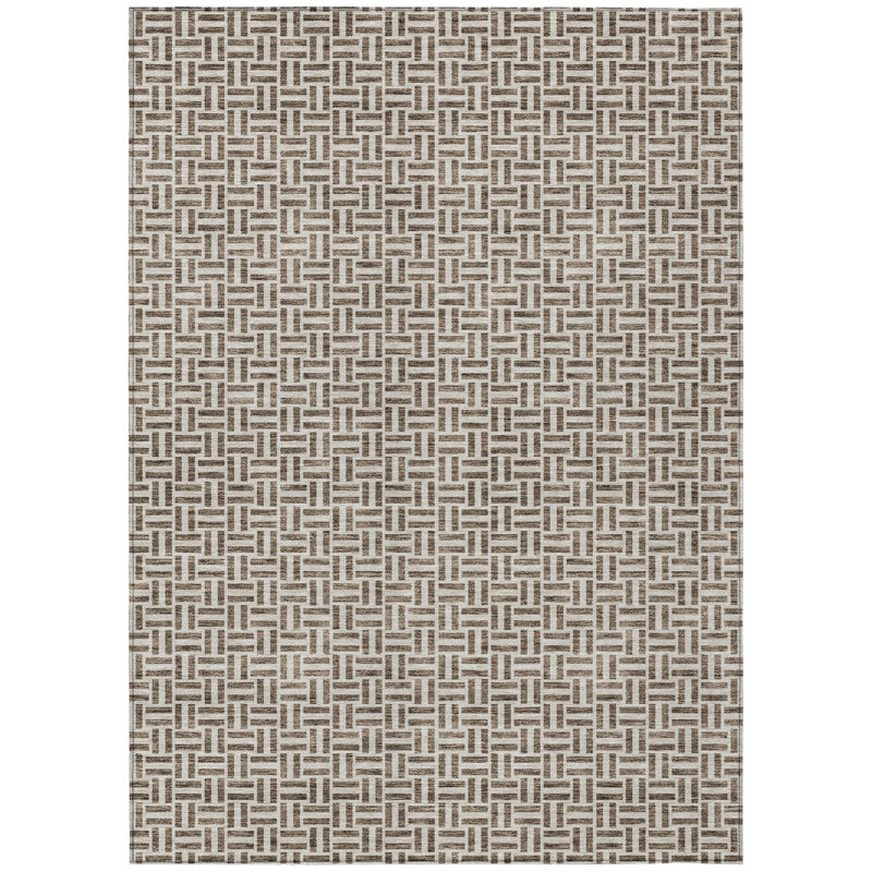 Tapis intérieur / extérieur beige et géométrique lavable 3 pi x 5 pi