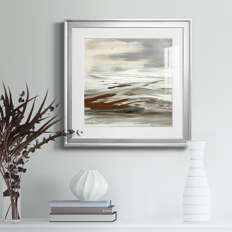 Terre Tumultueuse - peinture encadrée, Papier avec cadre argenté, H 22,5 po x l 22,5 po x P 1,5 po