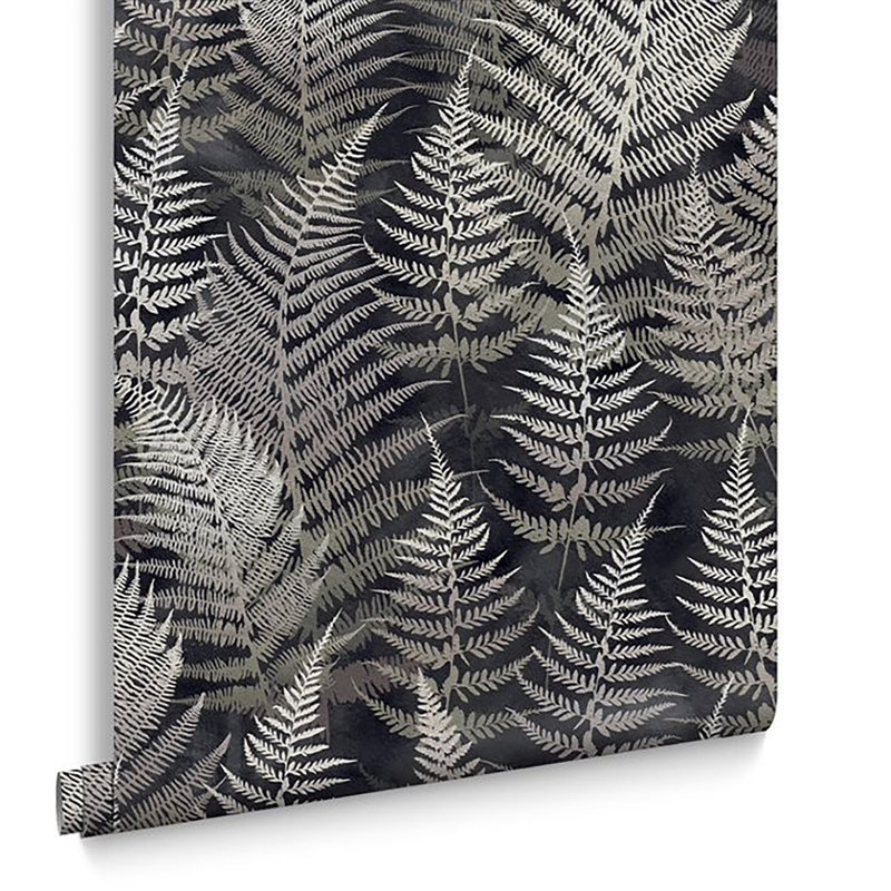 Floral Metallic Wallpaper Roll, Charcoal