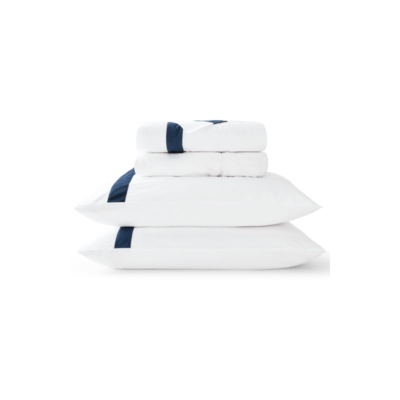 Balmoral Sheet Set, White/Navy Blue, Queen Sheet Set