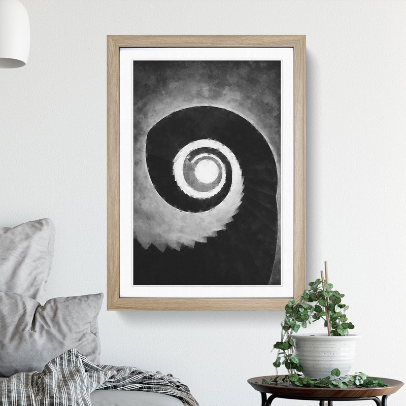 Spiral Staircase Abstract Painting - Framed Print, 63cm H x 45cm W x 2cm D, Oak Framed