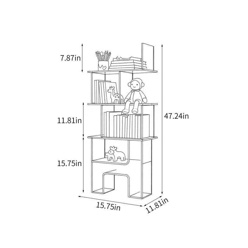 Bibliothèque créative à plusieurs niveaux en acrylique, (4 tablettes) H 47,24 po x l 15,75 po x P 11,81 po