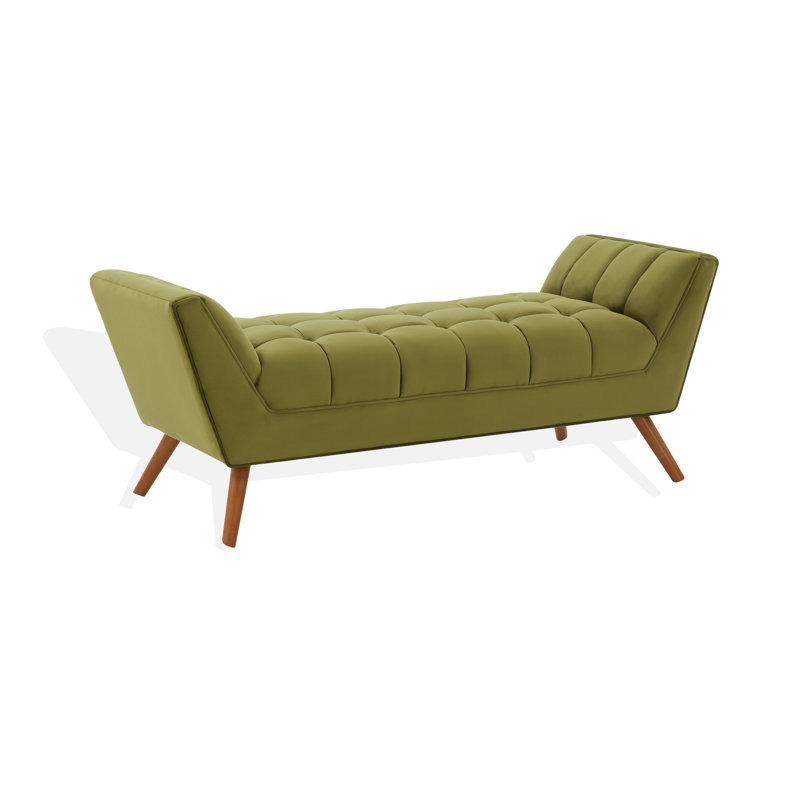 Upholstered Bench, Olive Green / Dark Brown Velvet