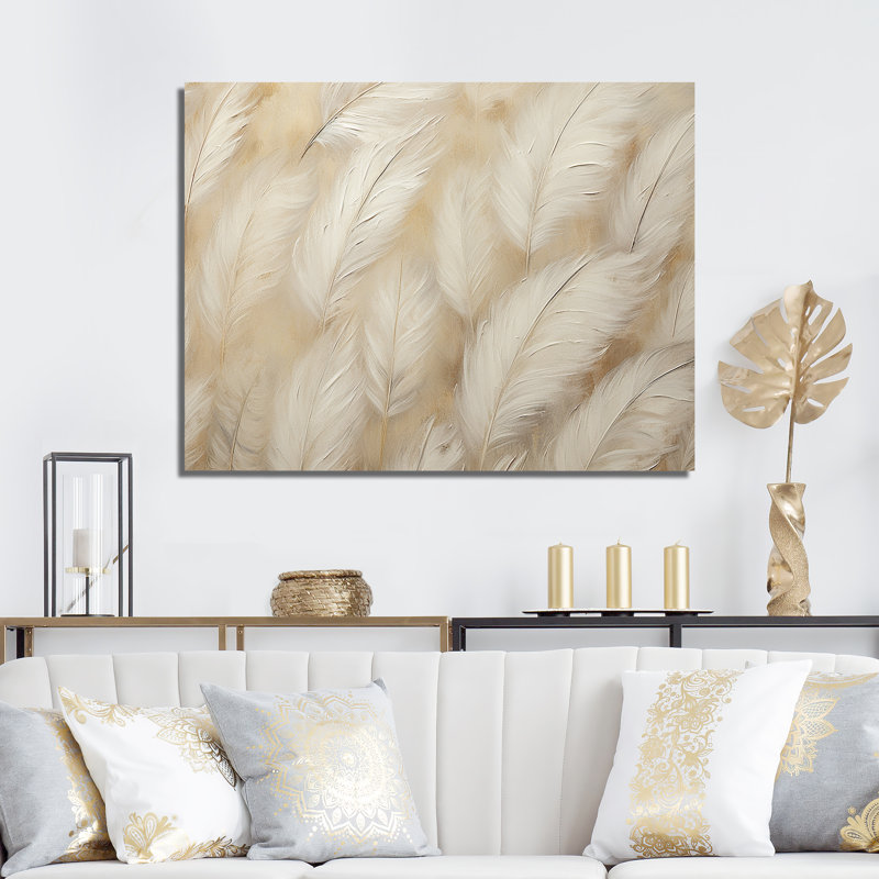 Plumes de plumes III sur toile, H 24 po x l 32 po x P 1 po, Toile tendue