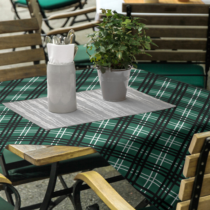 Plaid Cotton Blend Square Tablecloth, Gotham Green/White/Stealth Black