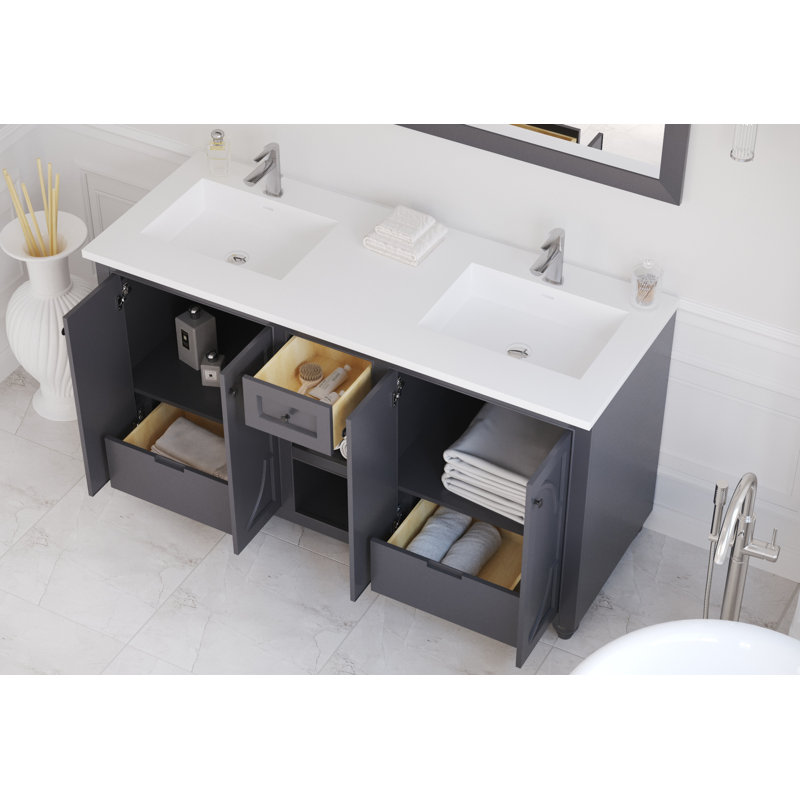 Ensemble de meuble-lavabo de salle de bain double 60 po Mundy, Blanc mat, Gris érable