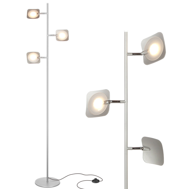 Matte Nickel 60" Energy-Efficient LED Floor Lamp with 3 Adjustable Heads