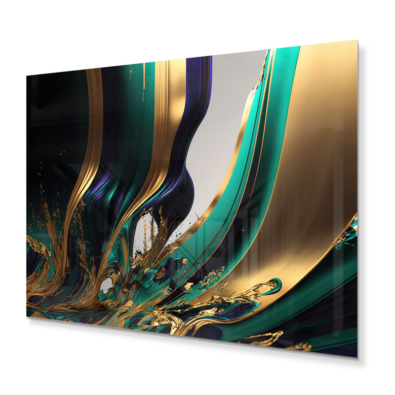 Agate verte et dorée III - décoration murale moderne en métal, H 12 po x l 20 po x P 1 po
