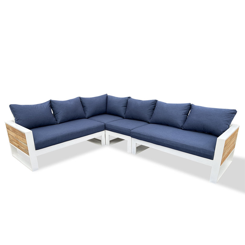 Ensemble de conversation d'extérieur pour 6 personnes avec coussins Ildafonso, Bleu