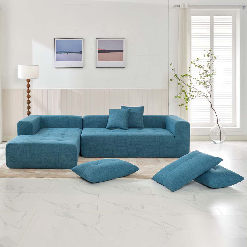 Ensemble de canapé modulaire modulaire, canapé sans installation, canapé-lit rembourré sans os, Mélange de lin bleu